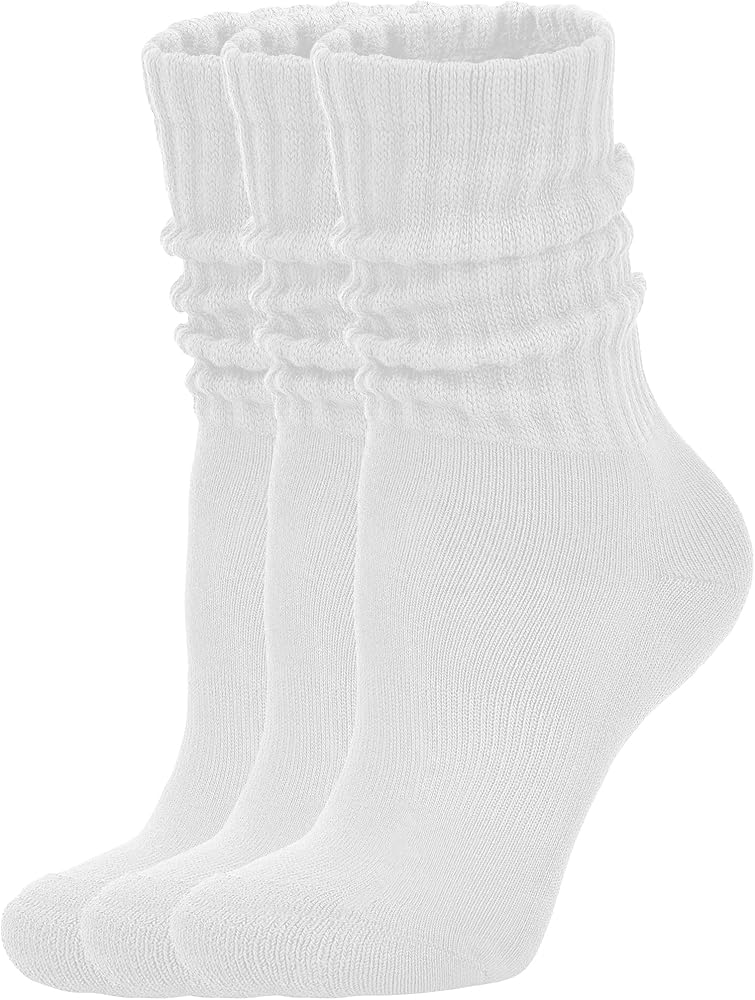 Women's Scrunch Crew Socks Retro 3-Pack Solid Cotton Boot Calf Socks Chunky Ribbed Cozy Slouchy Socks Size 5-11