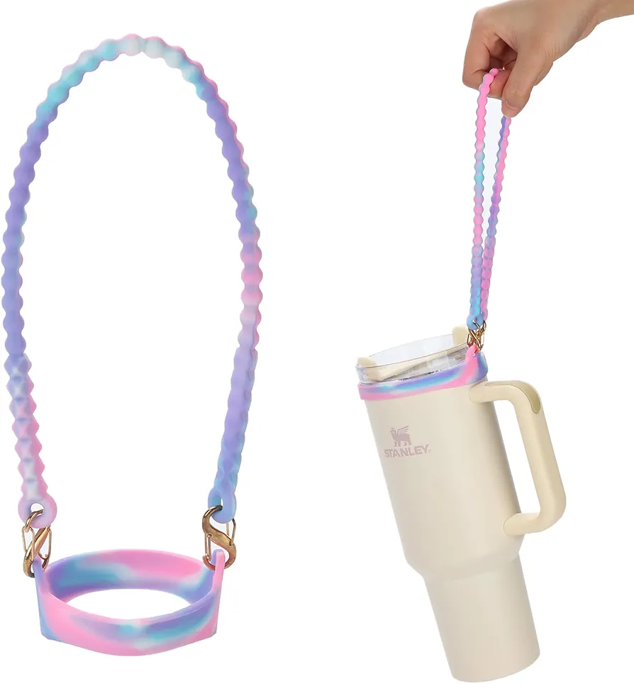 Water Bottle Handle Strap, Silicone Water Bottle Holder, Sling, Carrier Fits Most 8-40oz Bottles Compatible with Stanley Cup Accessories