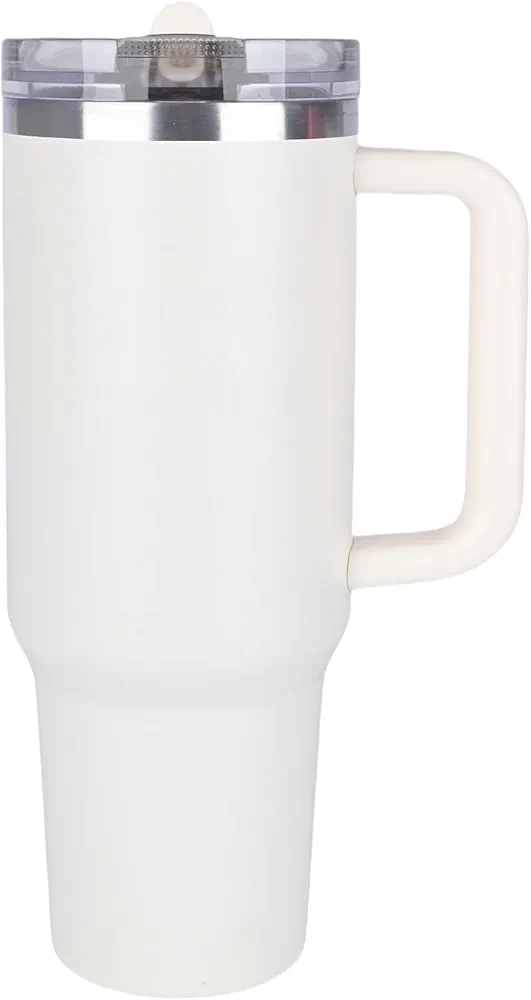 40oz with Handle & Detachable Quenchers ProTour Flip Straw Lid Tumbler | Vacuum Insulated Tumblers with Top Leak Proof Lids and Flip Straw | Reusable Insulated Cup | (Cream White)