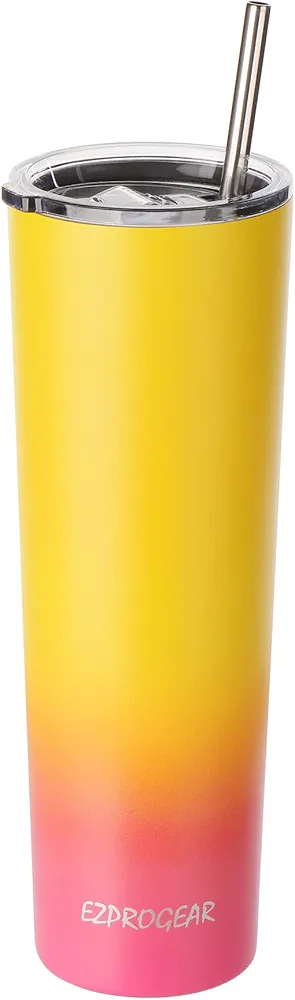 Ezprogear 34oz-P1 Stainless Steel Slim Skinny Tumbler Vacuum Insulated Travel Mug with Straw (34 oz Mango/Punch)