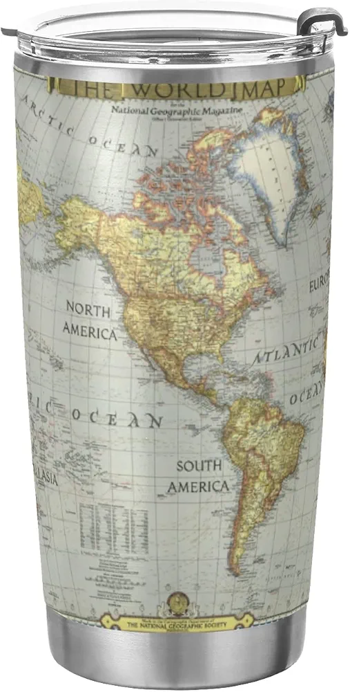 xigua Insulated Tumbler Cup with Flip Lid and Straw Lid, Reusable Stainless Steel World Map Painting Water Bottle Iced Coffee Travel Mug, 20oz