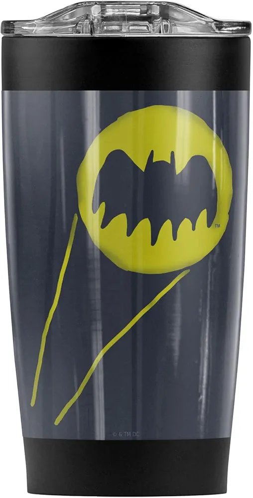 LOGOVISION Batman OFFICIAL The Bat Signal Stainless Steel Tumbler with Straw and Flip Lid 20 oz Travel Mug/Cup, Vacuum Insulated & Double Wall with Leakproof Dual Lid
