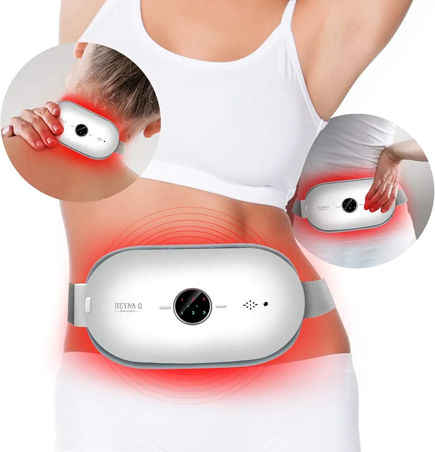 Portable Heating Pad for Cramps, Menstrual Heat Pad with Massager | Electric Fast Infrared Belly Wrap Belt for Women Teen Girls Period Relief Lower Back Pain