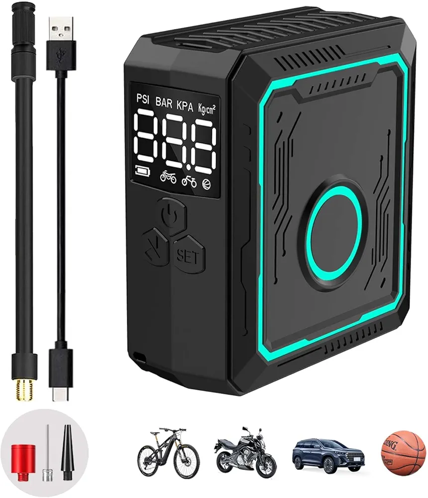 Tire Inflator Portable Air Compressor -150 PSI Tire Inflator Portable Tire Inflator for Electric Bike Pump Rechargeable Air Pump Also Suitable for Balloons, Basketballs, Footballs.