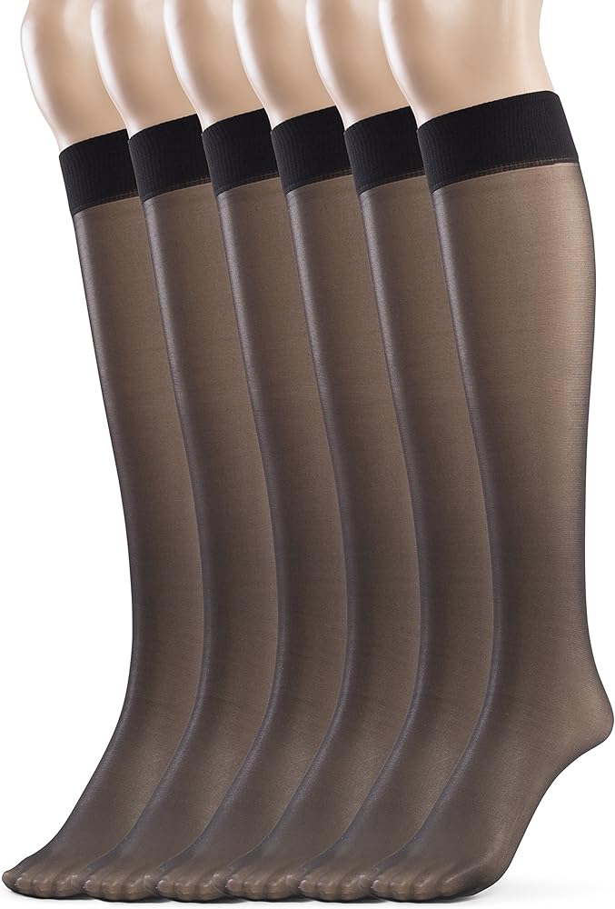 Silky Toes Sheer Knee High Stockings for Women, 6 Pairs Nylon Trouser Socks