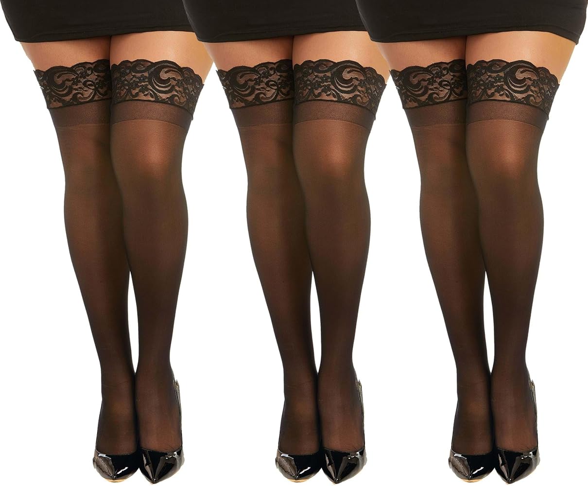 Dreamgirl Women's Silicone Lace Top Sheer Thigh High, Black, One Size