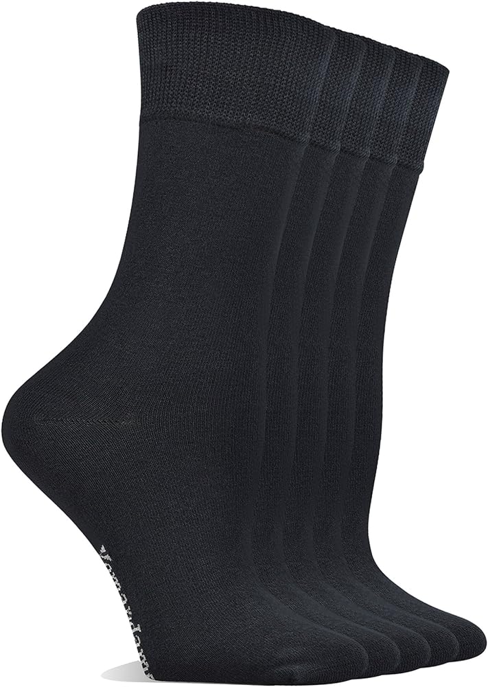 Yomandamor Women's Best Seamless Crew Dress Black Socks,5 Pairs L Size
