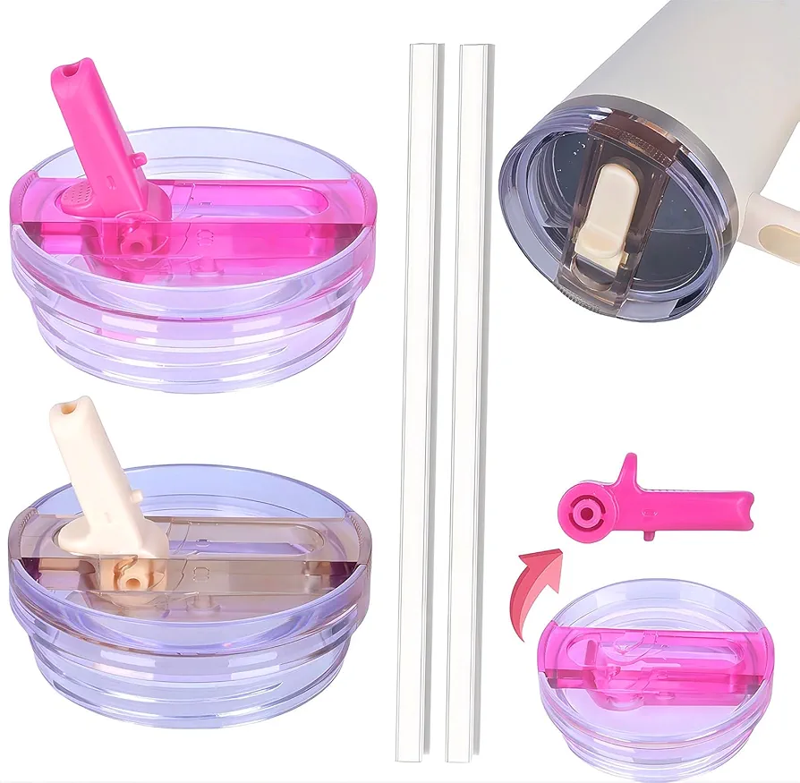 40oz Tumbler Detachable Flip Straw Lid for Stanley Cup Accessory, Lids for Stanley Cups, Leak Proof Lids with Stanley Cup, Accessories Compatible with Stanley Cups Cover (Cream & Rose)