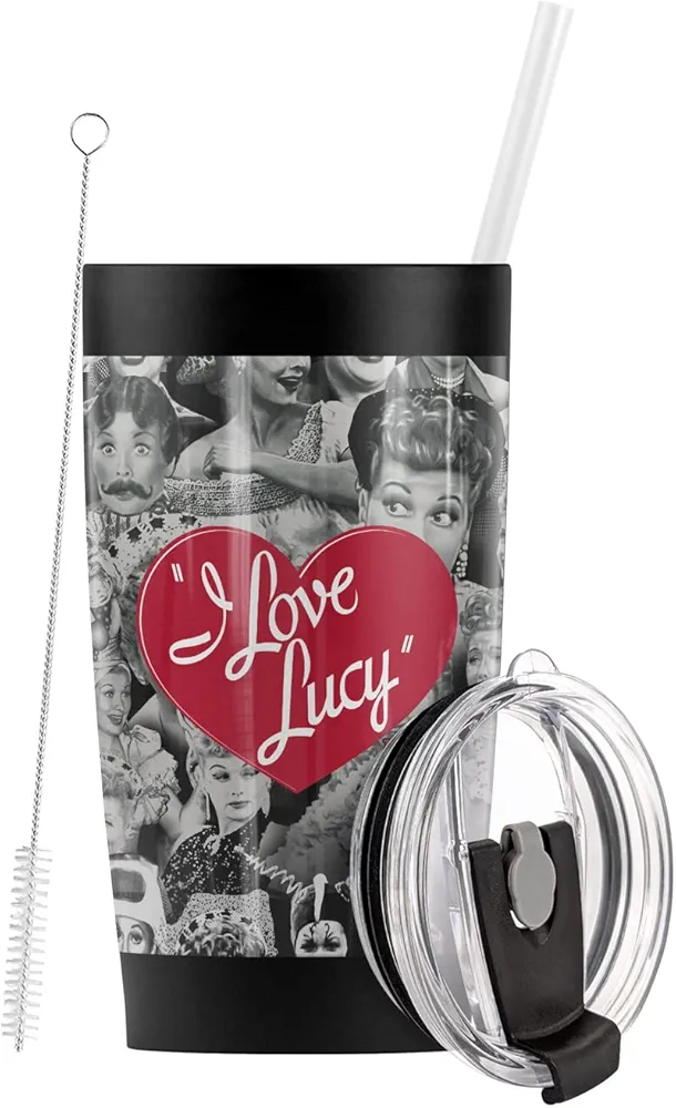 Logovision I Love Lucy OFFICIAL Faces Stainless Steel Tumbler with Straw and Flip Lid 20 oz Travel Mug/Cup, Vacuum Insulated & Double Wall with Leakproof Dual Lid