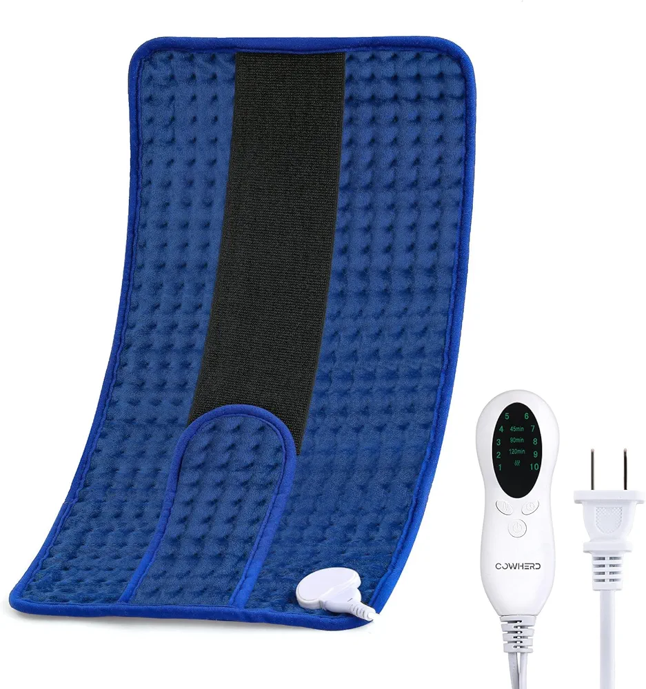 12X24” Heating Pad for Back Neck Knee Pain Relief, Heating Pads for Women Period Cramps, Electric Heated Mat Wrap with Strap,10 Heat Settings & Auto Shut Off, Navy Blue