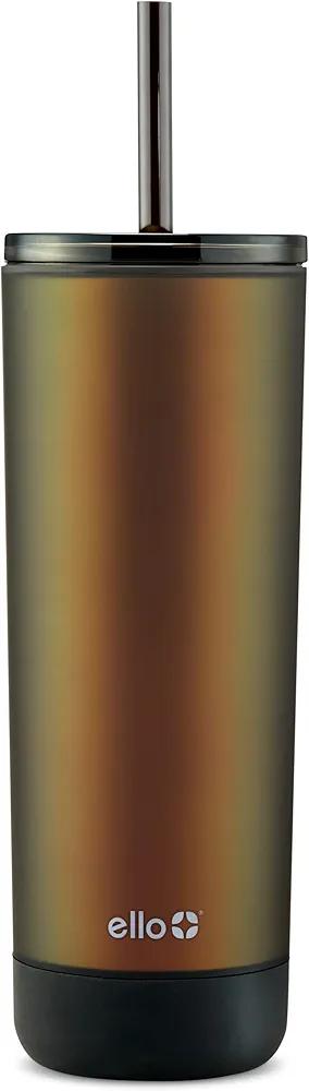 Ello Monterey Double Walled Insulated Plastic Tumbler with Straw and Built-in Coaster, BPA Free, 24oz