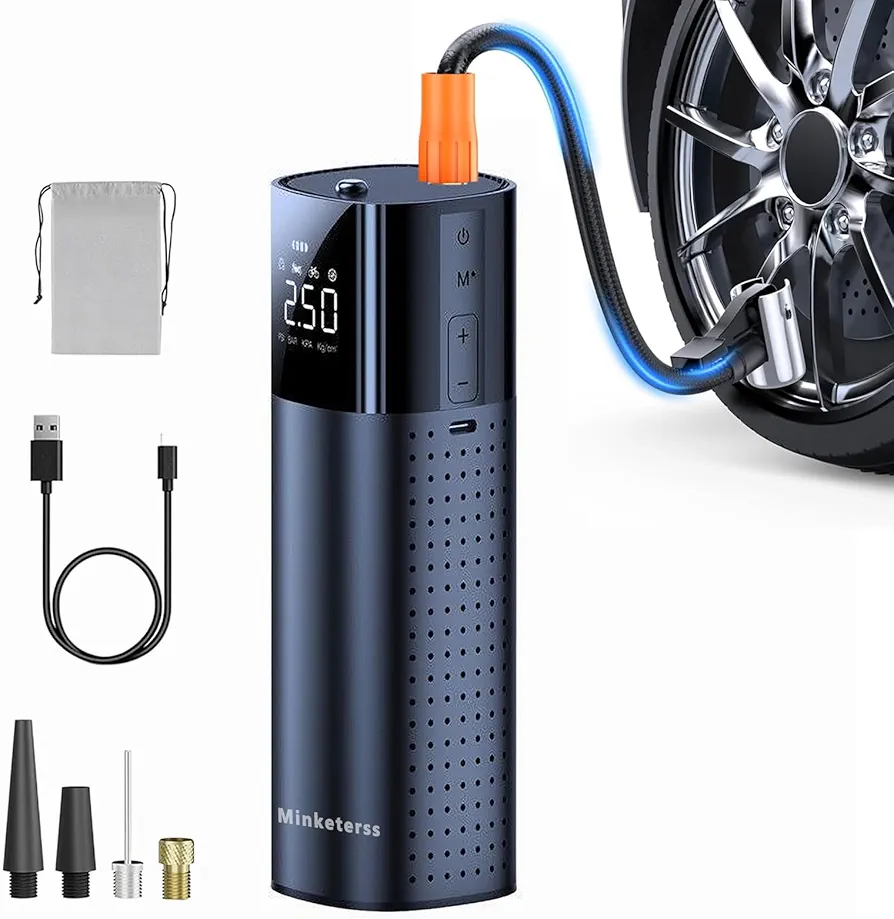 Tire Inflator Portable Air Compressor Portable Cordless Tire Inflator Portable Air Pump for Car Tires Car, Motorcycle, Bike, Ball. Includes Tire Gauge, Auto-Shutoff, Digital GaugeP