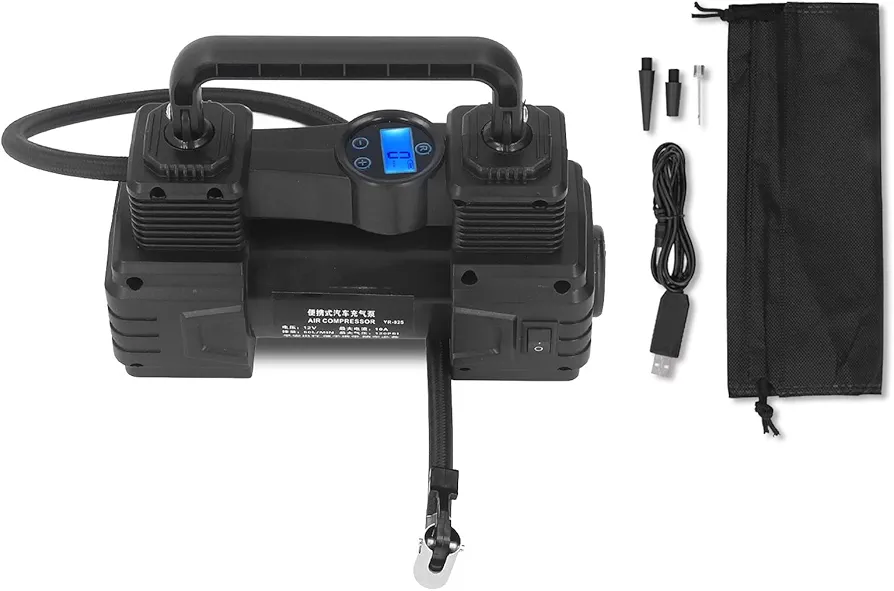 Air Compressor Heavy Duty Pump, 120PSI Heavy Duty Portable Tire Inflator, with LED Work Lights, Equipped with Built in Overload Protector, Rubber Foot Mats for Suvs, Trucks, Vans, Rvs