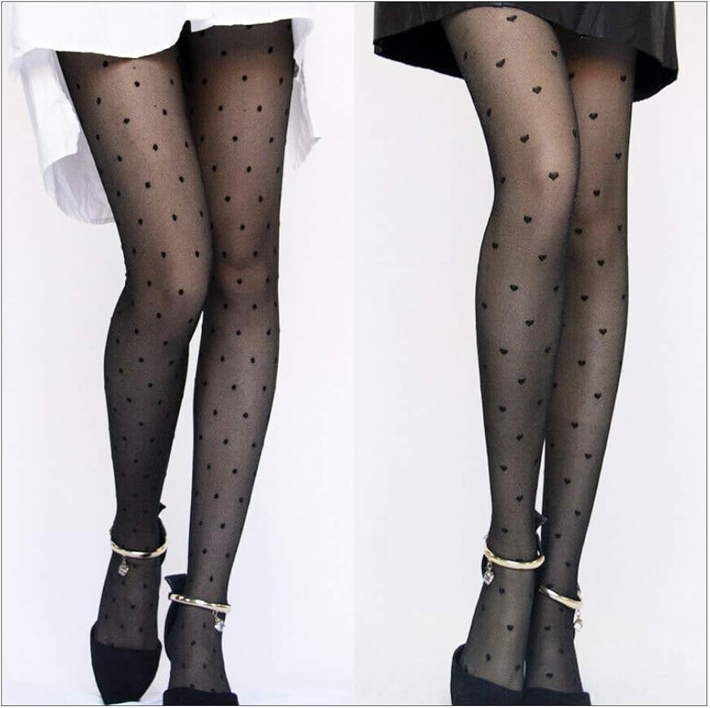Wixine 2Pcs Women Sexy Black Polka Dot Pantyhose Long Tights Stockings Hosiery Socks