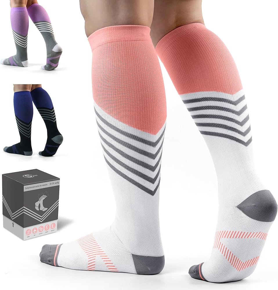 Compression Socks for Women 20-30 mmHg, Running Socks for Travel Support Athletic Socks 3-Pairs