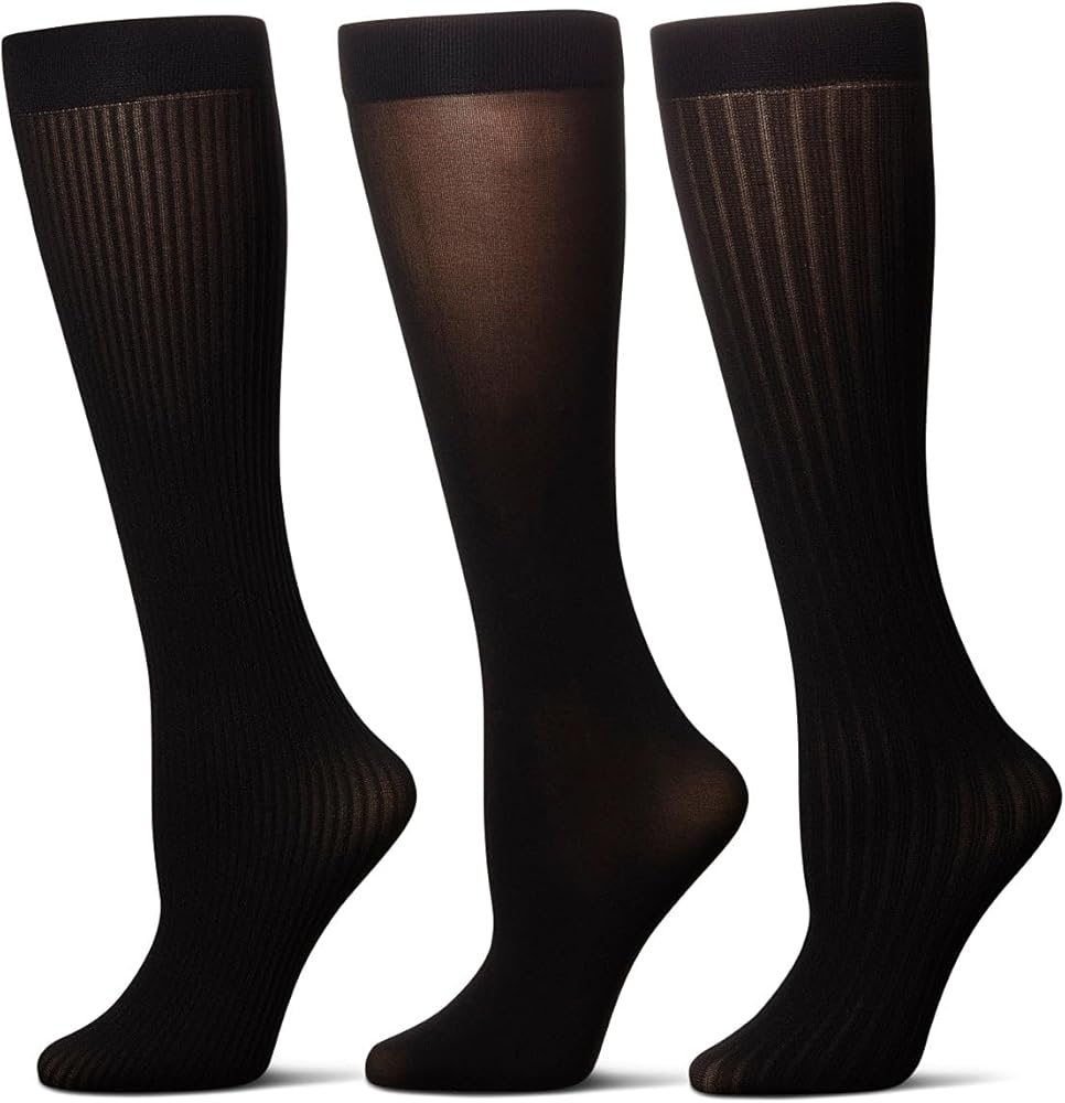 MeMoi Women's 3 Pair Pack Fine Rib/Solid/Wide Rib Trouser Socks
