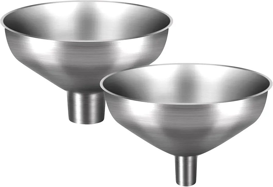 Stainless Steel Metal Funnel Set of 2, Kitchen Filling Funnel (0.5-inch Narrow Mouth) and Food Funnel (1-inch Wide Mouth), Practical Tools for Transferring Spices, Oils, Food and Beer