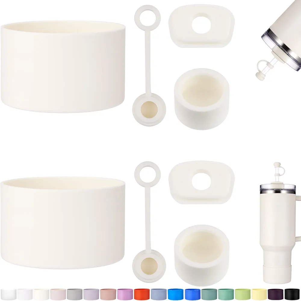 HYZ 8 Piece Accessories for Stanley Cup, Silicone Spill Proof Stopper Set and Protective Boot Including Straw Cover Cap for Stanley H2.0 20oz 30oz 40oz Tumbler, Cream