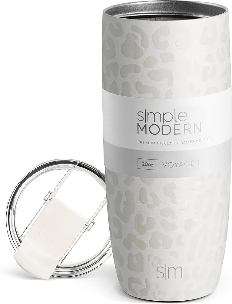 Simple Modern Travel Coffee Mug Tumbler with Flip Lid | Reusable Insulated Stainless Steel Cold Brew Iced Coffee Cup Thermos | Gifts for Women Men Him Her | Voyager Collection | 20oz | Cream Leopard