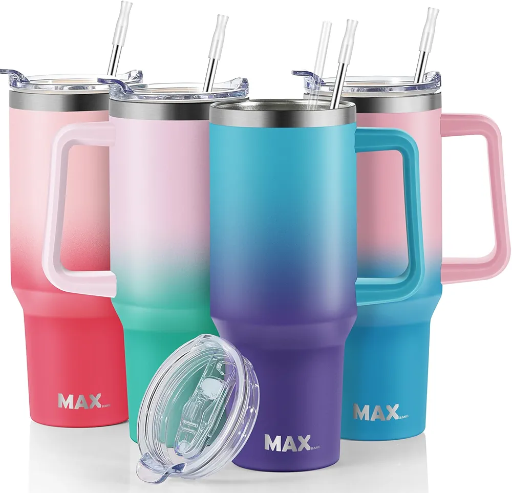 MaxBase 40 Oz Tumbler with Handle and Straw Lid, Insulated Reusable Stainless Steel Travel Mug Keeps Drinks Cold up to 34 Hours, 100% Leakproof Bottle (Amethyst)