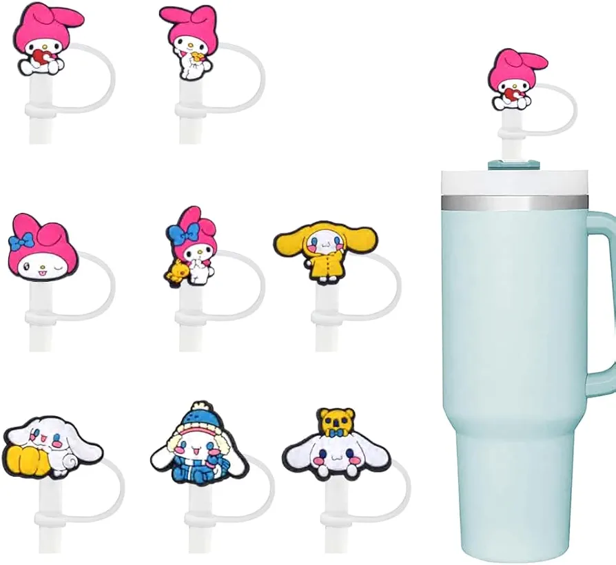 8pcs Cartoon Kids Straw Cover Cap for Stanley Cup, 0.4in 10mm Diameter Reusable Dust-Proof Straw Topper,Compatible with Stanley Cup 30&40 Oz,Tumbler with Lid and Straw SJ-09-8