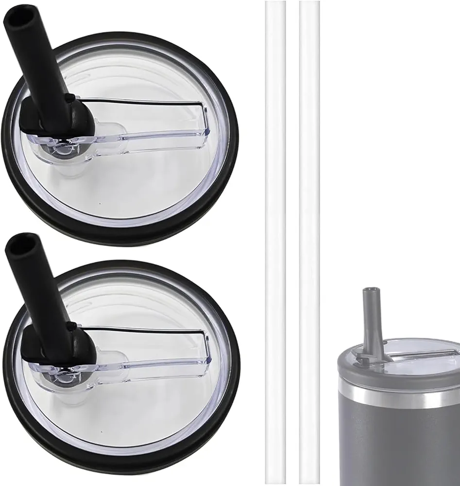 40 oz Tumbler Flip Straw Lid Replacement for Stanley Quencher, 2 Pack Tumbler Lids with 2 Straws for Stanley 40 OZ, Leakproof Tumbler Lids Covers for Stanley Cup, Black (Black)