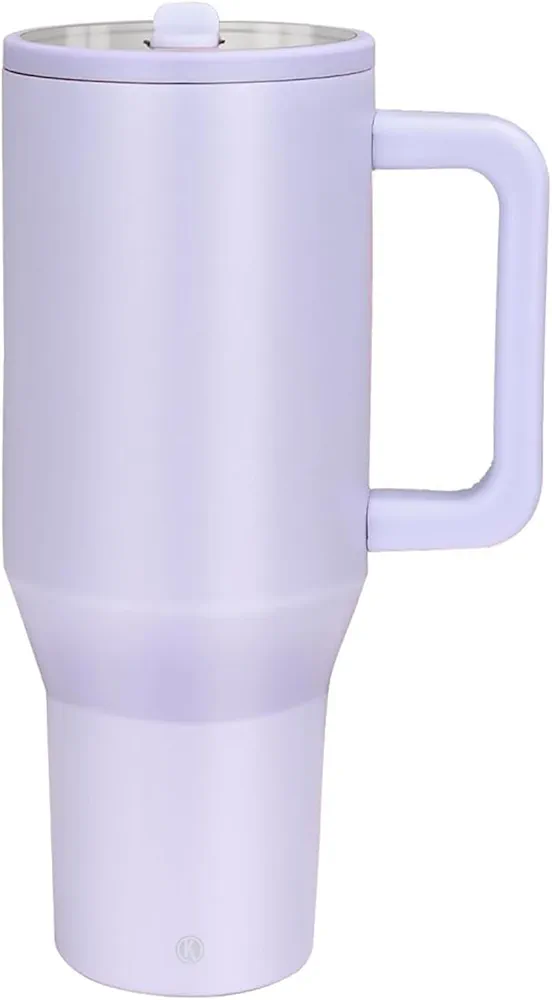 Modern 40 oz Tumbler with Handle & Simple Flip Straw - Car Cup Holders, Leak Resistant Water Bottle-Reusable Insulated Stainless Steel & Rubber Base - Gifts for Women & Men | Traveler (Lilac)