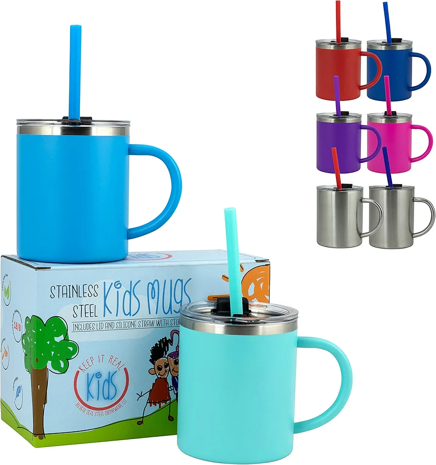 "Keep it Real Kids Mugs - 100% Lead and BPA Free Kids Coffee Mug for Hot Chocolate - Set of 2