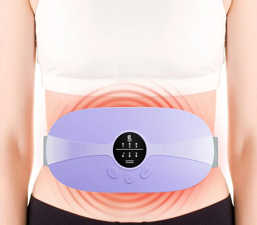 Portable Cordless Heating Pad, Menstrual Heating Pads for Cramps with 3 Heat Levels and 3 Massage Modes, 5s Rapid Heating for Period Back Belly Pain Relief Gift for Women and Girls (Purple)