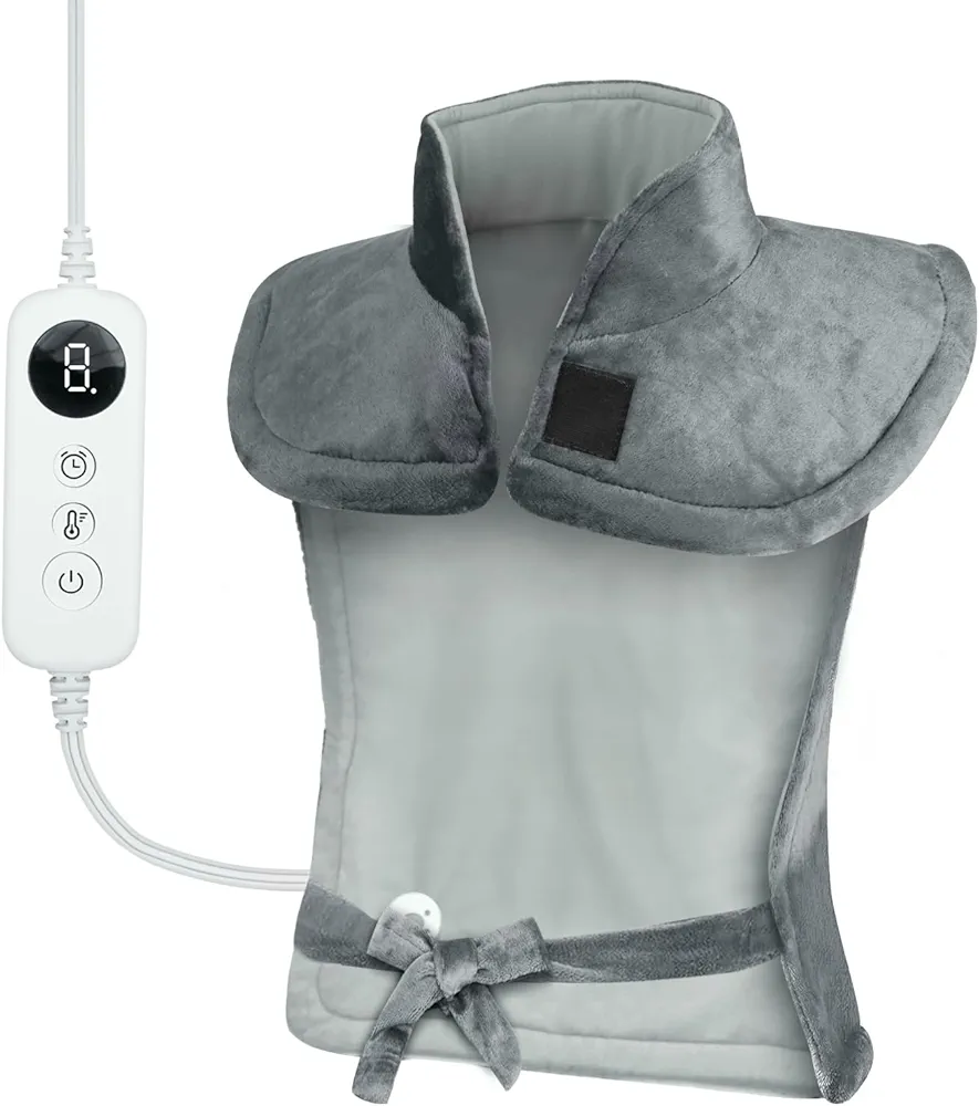 Heating Pad for Back Pain Relief 24'' × 33'' Weighted Heating Pad for Neck and Shoulder Cramps 6 Heat Settings 6 Timers Auto Off Birthday Gifts for Women Men Mom Dad ETL Certified Gray