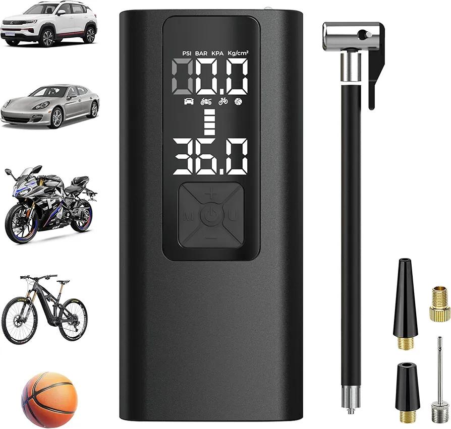 Tire Inflator Portable Air Compressor Auto Air Pump for Car Tire Car Accessories with Digital Pressure Gauge 4X Faster Inflation Rechargeable Air Pump for Car Motorcycle Bike Ball Power Bank LED Light