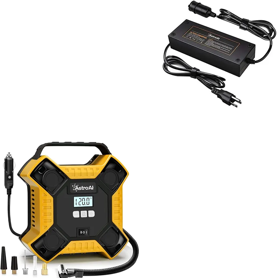 AstroAI Air Compressor Tire Inflator Portable Air Pump for Car Tires 160PSI with 10A AC to DC Converter Bundle