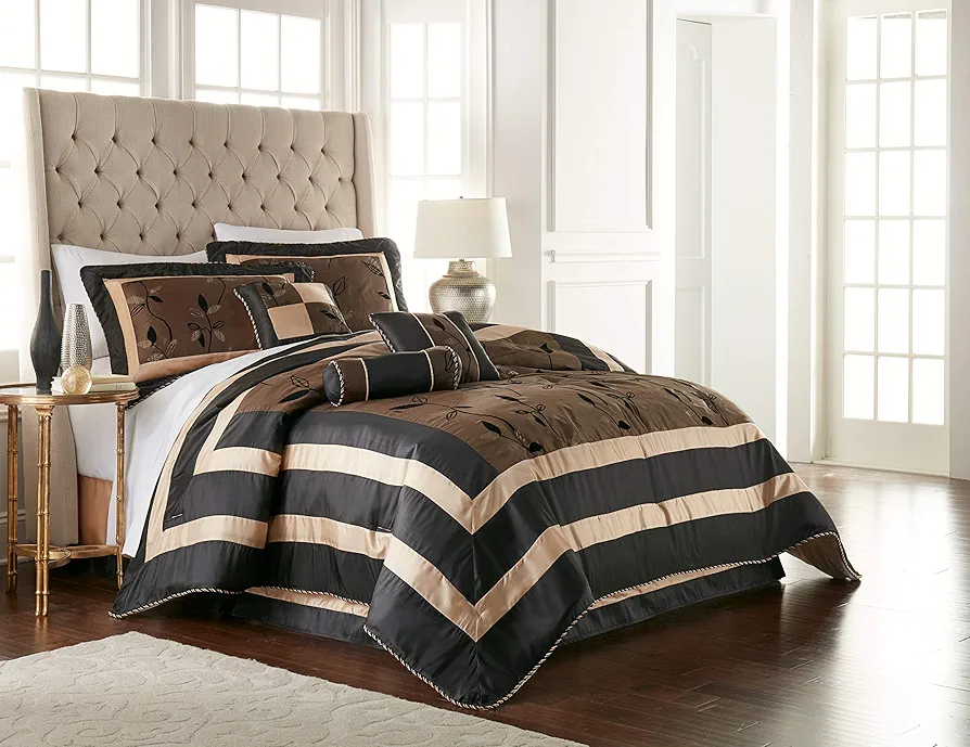 PASTORA7-Q Pastora Collection Bedroom Comforter Complete 7 Piece Set, Queen, Bronze
