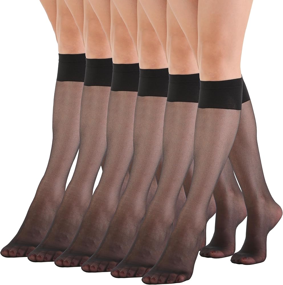 EVERSWE 6 Pairs Women's Sheer Knee High Stockings 15D