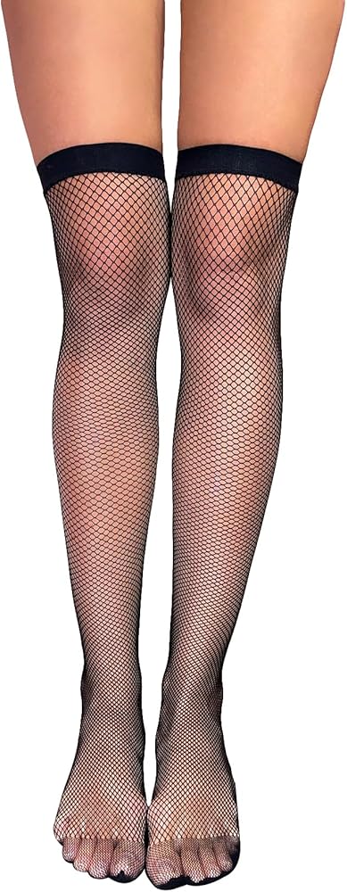 OYOANGLE Women's Over the Calf Sheer Mesh Socks Knee High Stocking Black Mesh One Size