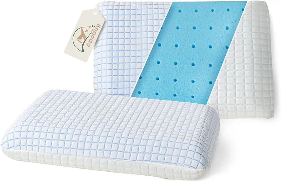 Standard Size Memory Foam Pillow-Pillow Cover with Firm Support Cooling Gel for Adult Neck Pain Relief, Cervical Radiculopathy - Best Neck&Cervical Pillow for Side Back Stomach Sleeper