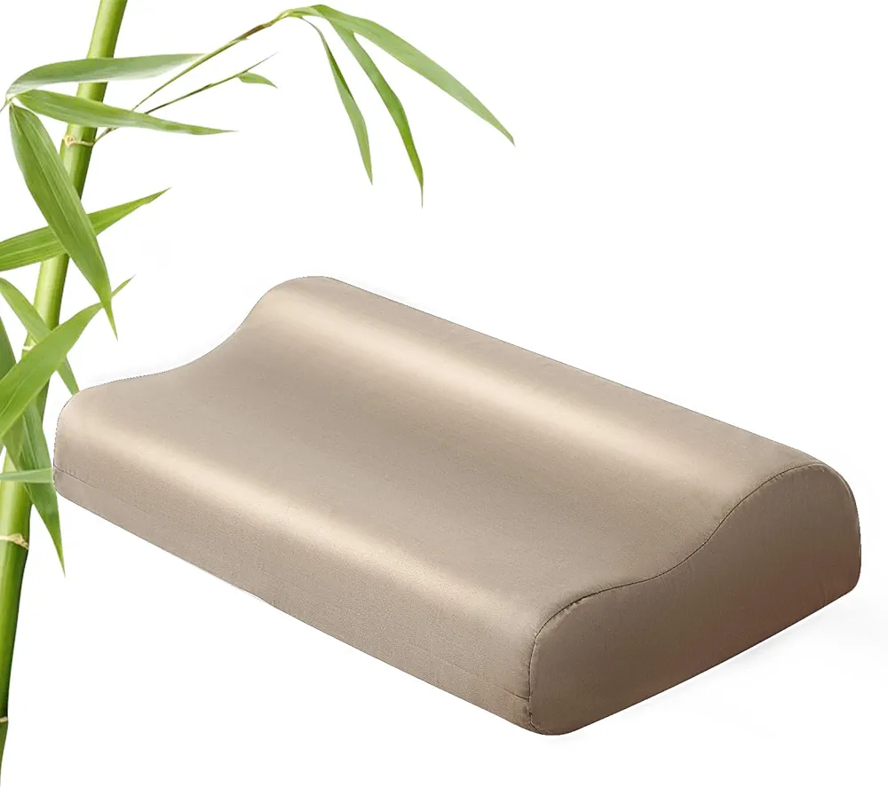 Cooling Pillowcase for Contour Pillow- Rayon Derived from Bamboo Contour Cervical Neck Pillow Case Cover- Breathable Silky Soft Pillowcase for Hot Sleepers,24 x14 x5/3.7 Inches 1 Piece Taupe