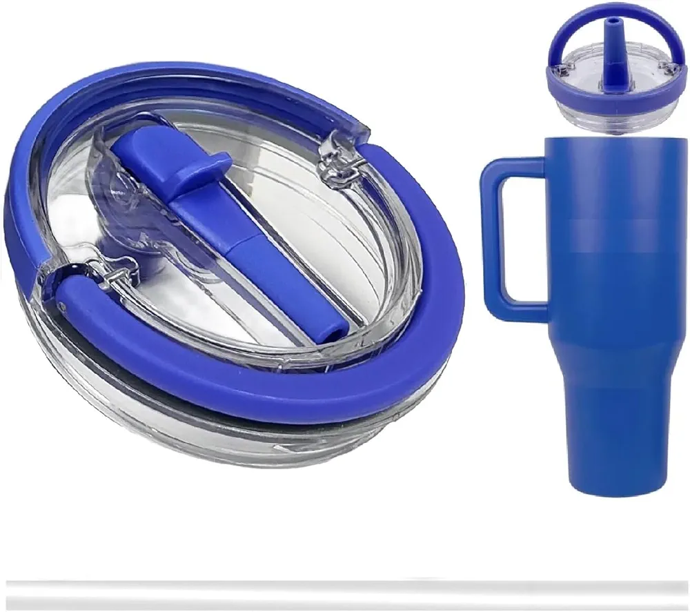 2025 Drinking Cup Replacement Lid with Handle Compatible with 40OZ Stanley Quencher H2.0 Flowstate No Leak Threaded Lid with Handle No Spill Handle lid for Stanley (Blueberry, 1pk)