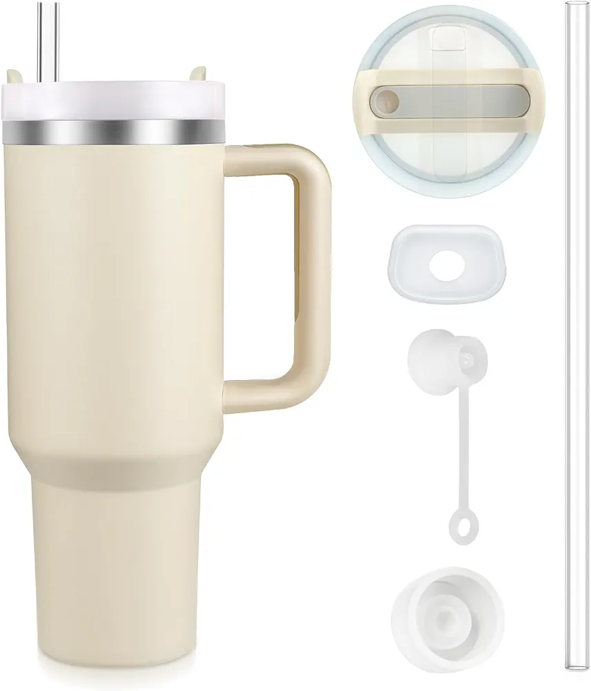 40oz - New Version Stainless Steel Vacuum Insulated Tumbler with Lid and Straw for Water, Smoothie and More, Iced Tea or Coffee (Cream)