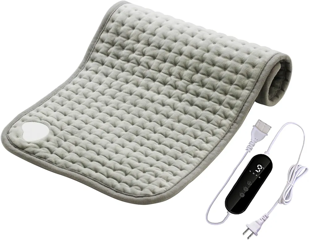 Electric Heating Pad for Back Pain Relief, Heating Pad for Period Cramps with 9 Heat Settings & 4 Timer Settings, Portable Heat Pad for Shoulder, Neck, Cramp(Light Gray, 12''×24'')