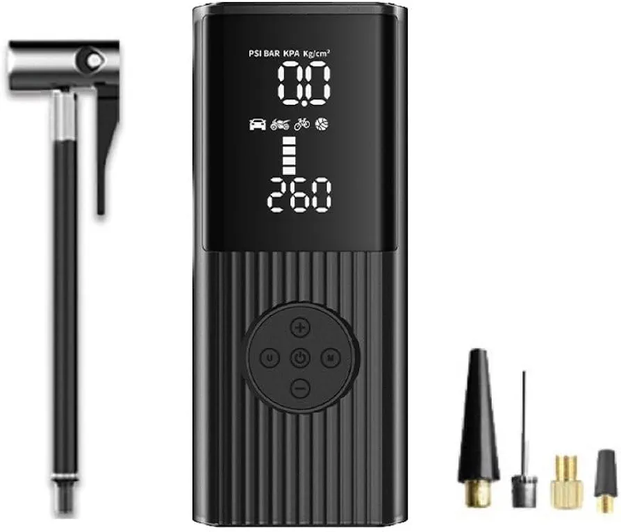 180PSI Tire Inflator, Portable Air Compressor, Fast Air Pump with LCD Display, Flashlight & 4 Adapter Universal for Car/Motorcycle/Bicycle/Ball/Custom Modes