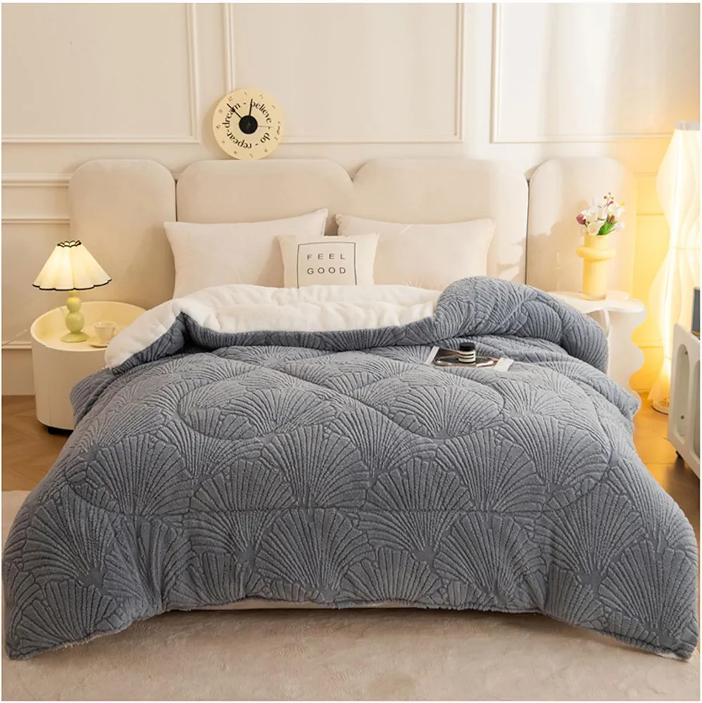 ZTGL Gray a,150x200(2.0kg), Thickened Taffeta Winter Comforter, Super Soft Warm Sherpa Quilts, Reversible Quilted Quilt, Breathable Fluffy Plush Blanket, Thicken Fleece Duvet