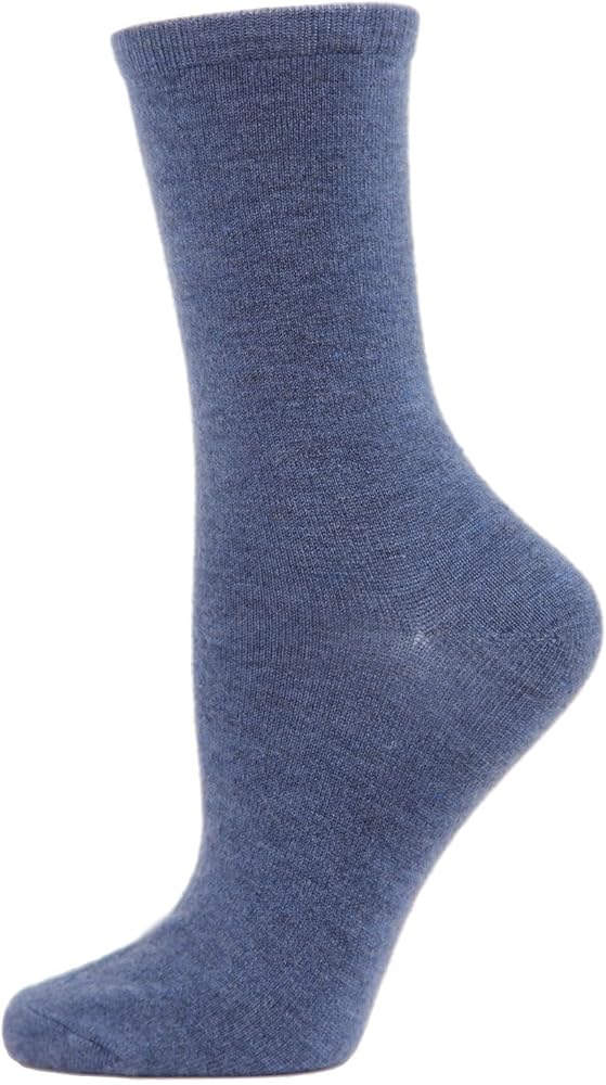 MeMoi Women's Solid Soft Flat Knit Cashmere Blend Crew Sock