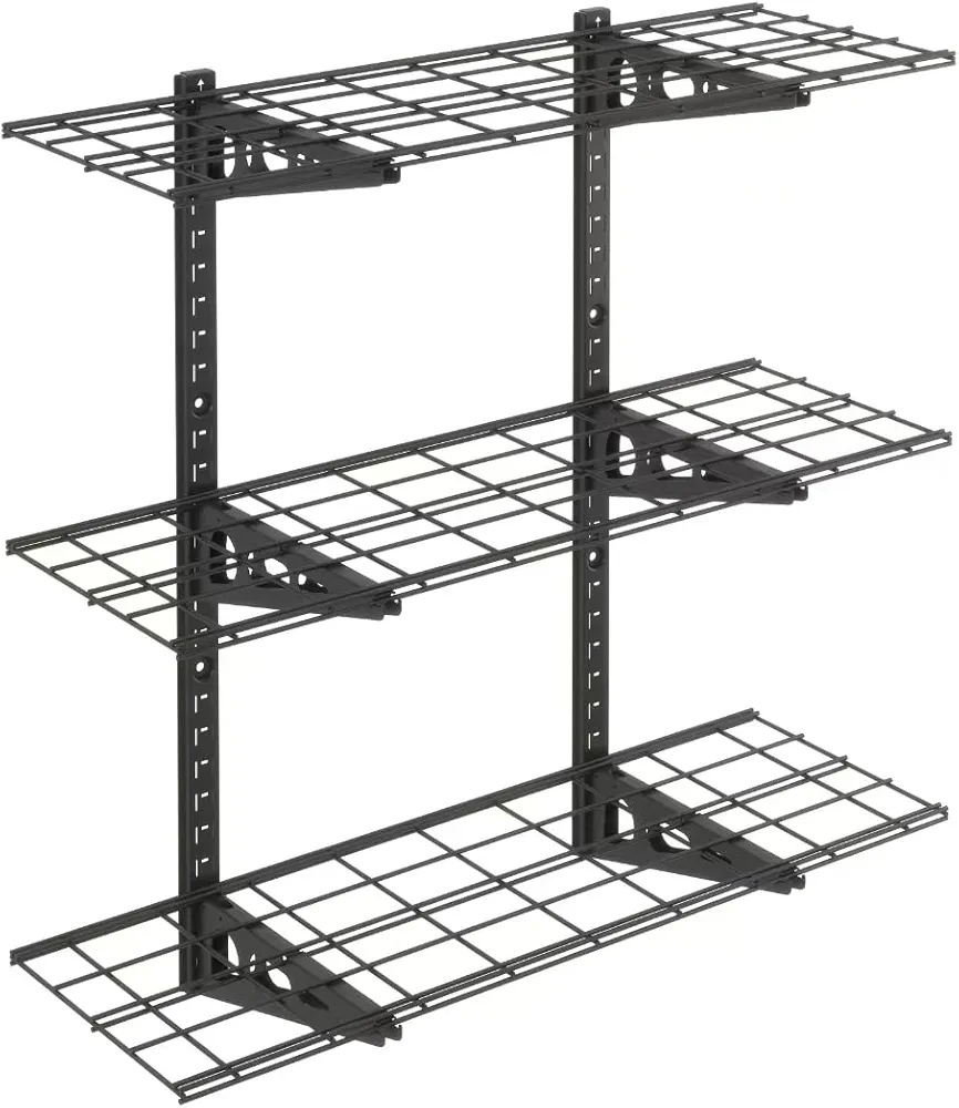 FLEXIMOUNTS 3-Tier 1x3ft Garage Storage Wall Shelving 12-inch-by-36-inch per Shelf Height Adjustable Floating Shelves (Black)