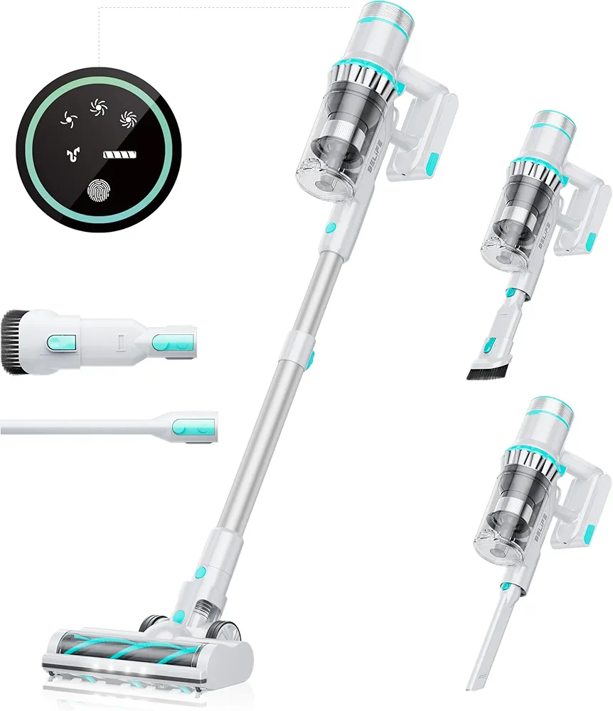 Belife Cordless Vacuum Cleaner, 38Kpa 450W Stick Vacuum Cleaners for Home Carpet Hardwood Floor, Wireless Household Vaccum for Pet Hair with Led Touch Display, Up to 45mins Runtime (White)