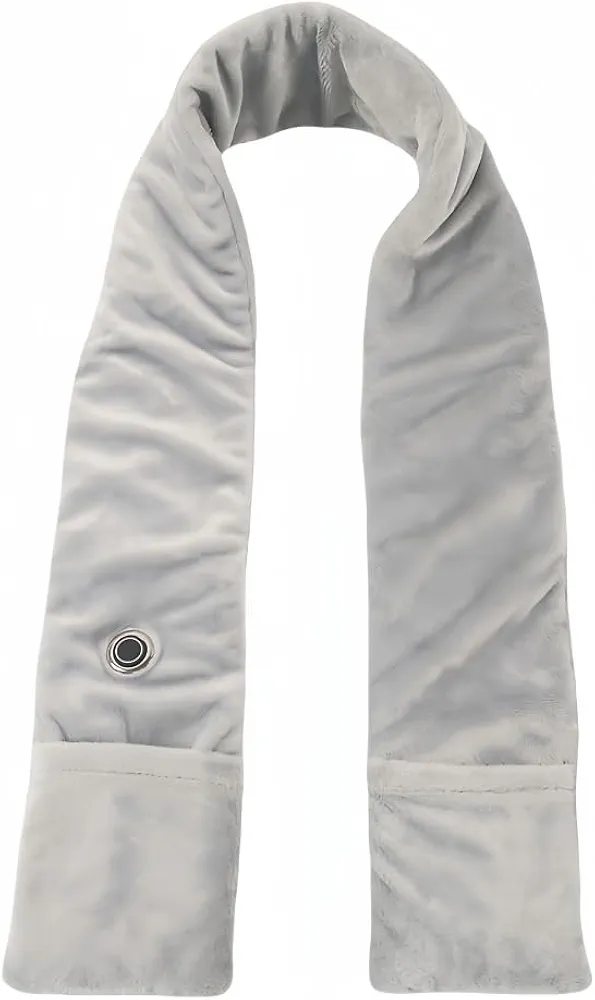 USB Electric Heating Scarf with Hand Pockets Machine Washable Grey Heating Pad for Neck and Hand Warming Heated Scarf Portable Hand Warmer with Softly Skin Friendly Materials Three Levels Temperature