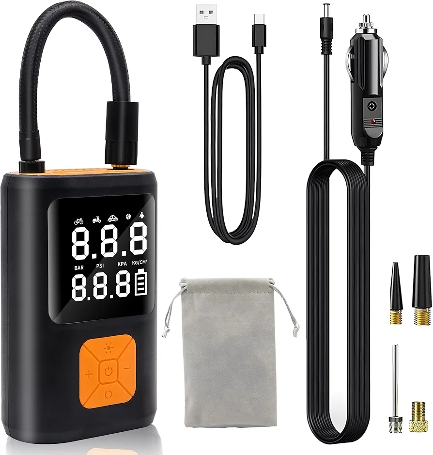 Tire Inflator Portable Air Compressor, 150PSI Cordless Smart Pump Tire Inflator with LED Light, 3X Fast Inflation, Tire Pump with 60000mAh for Car Tires, Motorcycle, Bicycle, Sports Balls