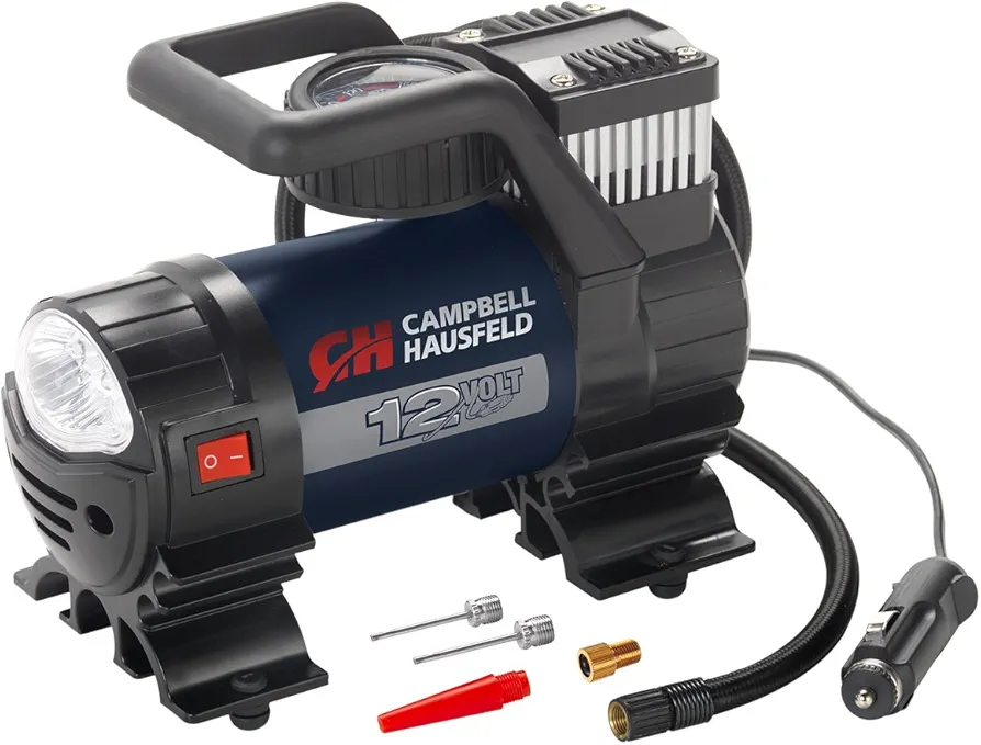 Mighty Portable Inflator, 12V, 150 PSI Air Compressor, Pump with Safety Light & Accessories (Campbell Hausfeld AF010400)
