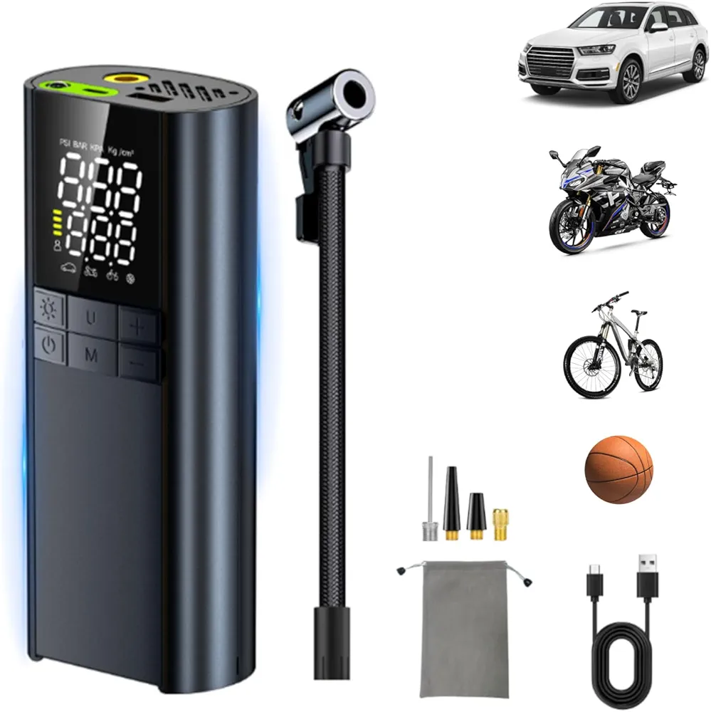Portable Tire Inflator, Electric Air Compressor, 150PSI Cordless Car Tire Pump with 8000mAh Battery and Digital Pressure Gauge for Car, Motor, Bike, Ball