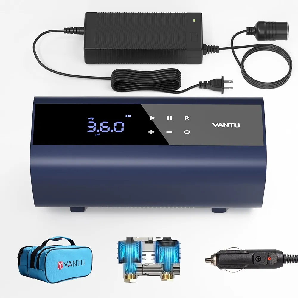 YANTU 120W/10A/AC Portable Tire Inflator,Dual Cylinder Car Tire Air Pump with 8.3-Inch Large Digital Screen,12v Air Compressor for Car Tires,Electric Auto Shut Off for Truck/Bike/Pickup/Moto